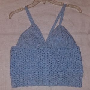 Women's hand knitted baby blue crop-top size med